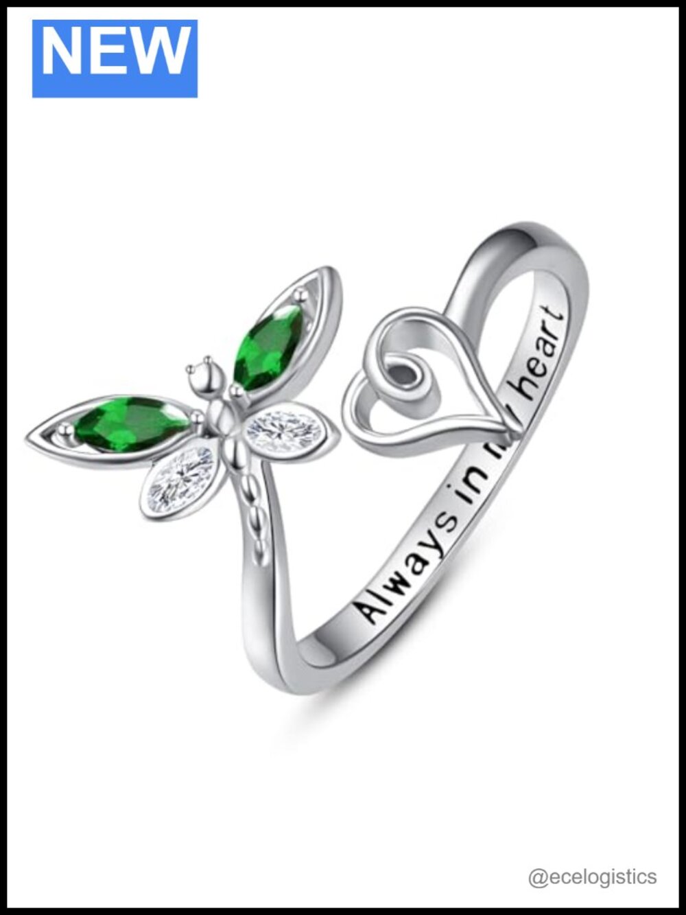 Sterling Silver Dragonfly Open Ring Adjustable Size 7-9